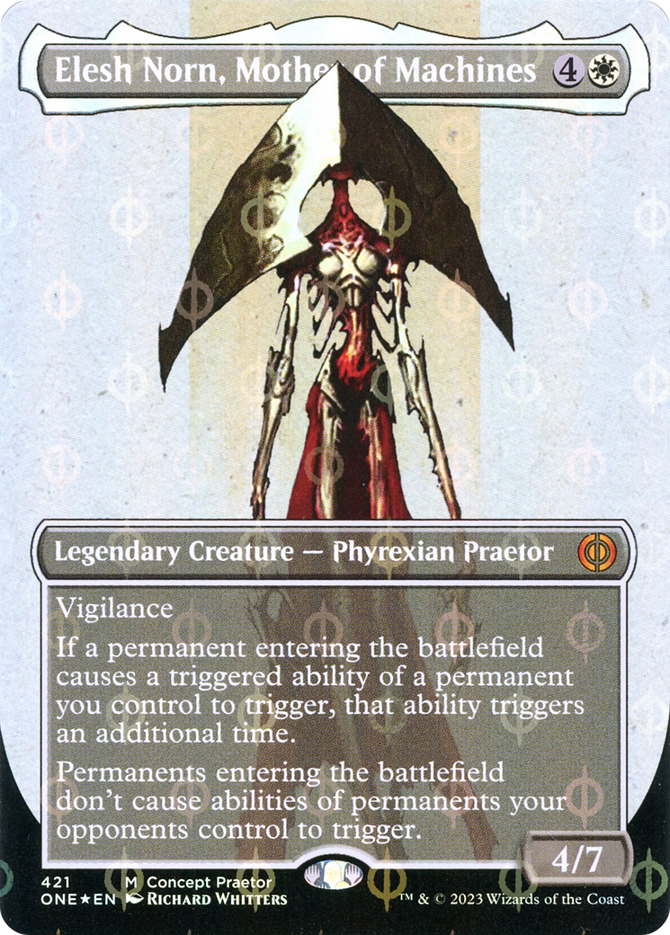 Elesh Norn, Mother of Machines (Borderless Concept Praetors Step-and-Compleat Foil) [Phyrexia: All Will Be One]